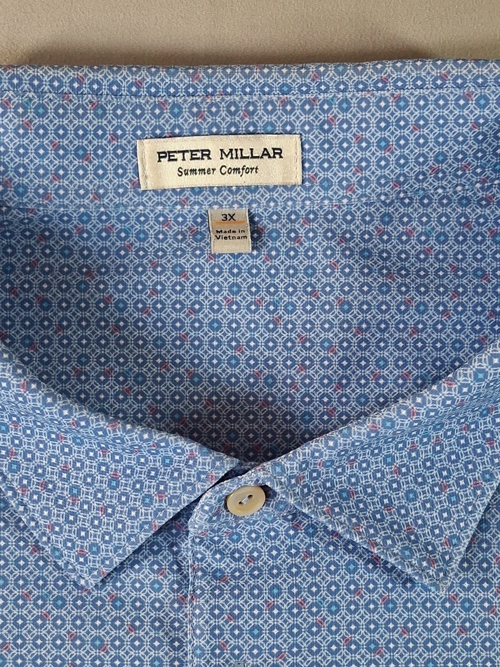 Peter Millar Light Blue Short-Sleeve Polo with Micro Geometric Pattern